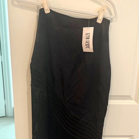 12th Tribe Black Satin Fringe Skirt NEW with Tags - Picture 4 of 5